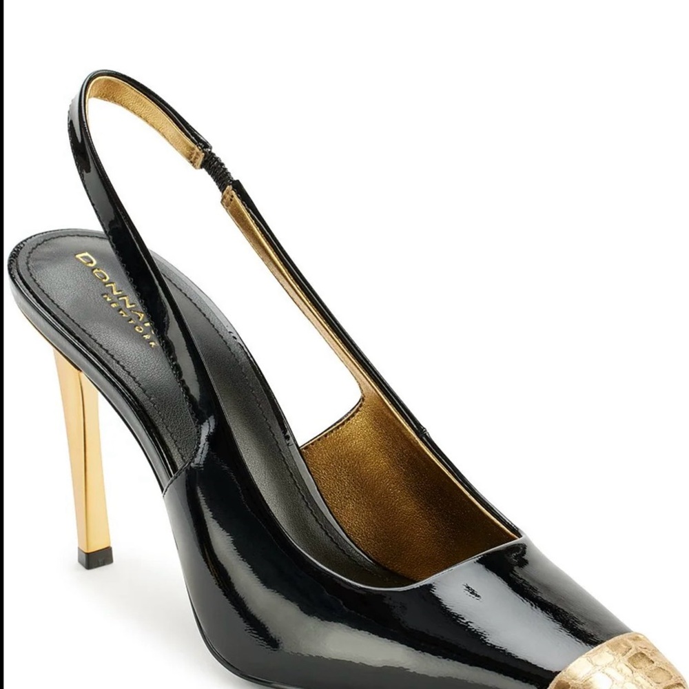 Donna Karan Black and Gold Slingback Heels Size 10